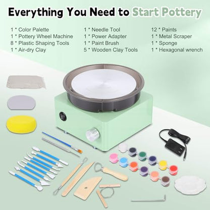 Olenyer Pottery Wheel for Kids: 6" Turntable 2-Way Rotation Mini Pottery Wheel, Removable Tray, Metal Frame, Christmas Gifts Pottery Kit for Beginners Teens Adults