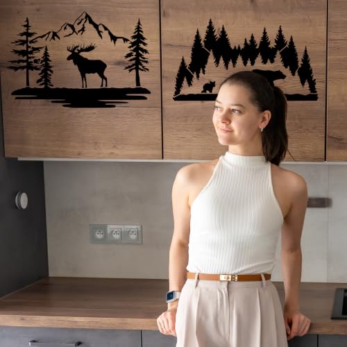 Large Stencils for Painting on Walls Wood Forest Animals Reusable Panels - style: Mountain animals