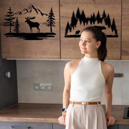 Large Stencils for Painting on Walls Wood Forest Animals Reusable Panels - style: Mountain animals