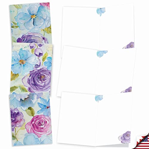 The Best Card Company - 10 Boxed Note Cards with Flowers - Blank Assorted Floral Notecards Bulk (4 x 5.12 Inch) - Cool Blossoms M1708BN - style: Cool Blossoms