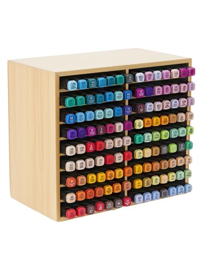 UCEC Compact 126 Bamboo Marker Holder with 18 Slots, Space-Saving Desk Stationery Storage Sorter, Colored Pencils Gel Pens, Aesthetic Office Supplies Organizer for Pencils for Office Home - size: 18 Compartments