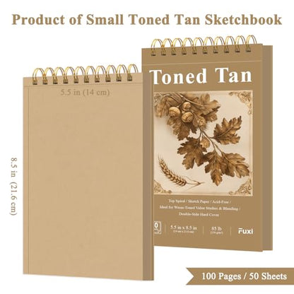 Fuxi Toned Tan Sketchbook, 2-Pack - 5.5" x 8.5" | 85lb/130gsm Toned Paper, 50 Sheets Per Pad. - color: Taned Tan
