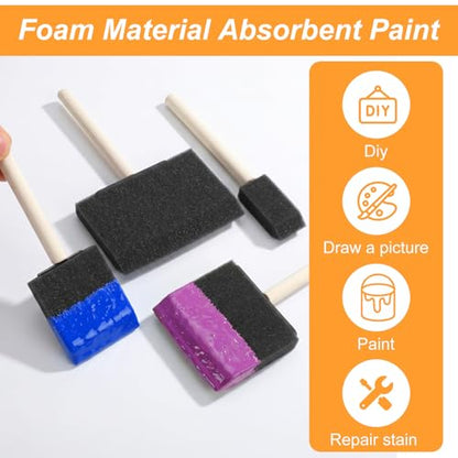 10PCS Foam Paint Brushes Set, Sponge Paint Brush with Wooden Handle, Foam Painting Brushes for Details or Large Area Painting, Staining, Varnishes and DIY Craft Projects (1/2/2.8/4 Inch)