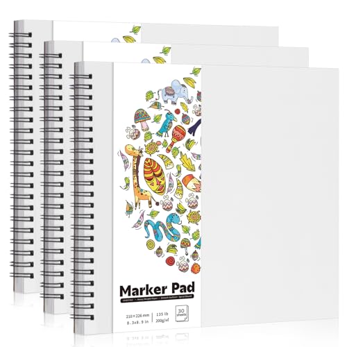 3 Pack Marker Paper Pad, 8.3×8.9in Double Sided Bleedproof Sketch Pad, 135lb/200gsm Art Spiral Sketchbook, Smooth Painting Coloring Alcohol Marker Paper for DIY, Ideal Gifts - size: 8.3×8.9 Inch (3 Pack)