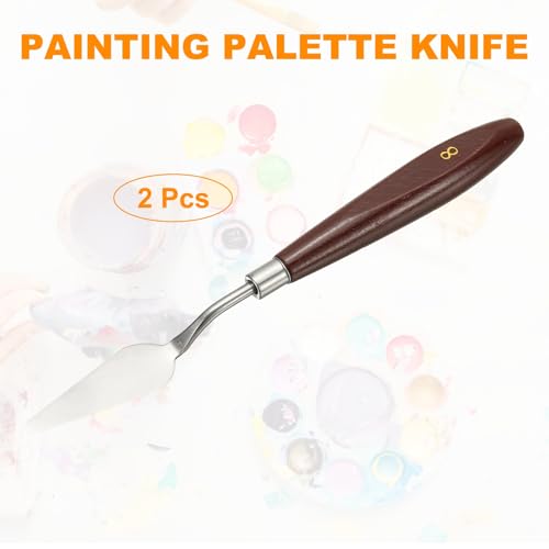 HARFINGTON 2pcs Palette Knife Painting Tool 2.09 x 0.75 Stainless Steel Art Spatula Pallet Knives Scrapers Tools with Beech Wood Handle for Acrylic Oil Canvas Mixing Spreading, Red/Silver - size: 2.09" x 0.75"