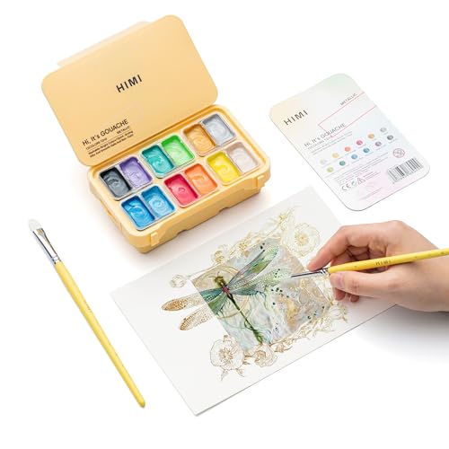 HIMI Metallic Jelly Gouache Paint Set, 12 Colors 12g, Jelly Cup Design, Travel carry, Gouache Paint Non Toxic for Canvas and Paper, Art Supplies for Professionals and Beginner - color: Metallic