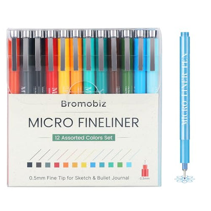 12 Colors Fineliner Pens Set, 0.5mm Fine Point Needle Tip Pens, No Bleed Waterproof Archival Ink for Drawing, Bullet Journal, Bible Journaling, Note Taking