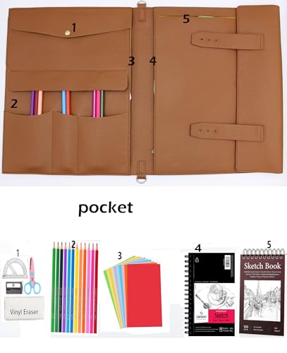 Drawing Book Cover Sketchbook Cover with Pencils and Leather Artist Bag Artist Gifts Leather Art Book Cover for Sketchbook, Journal Notebook (9" x 12") - size: L for 9" x 12"