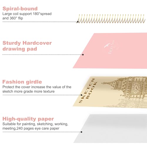 FLYING EAGLE Hardcover Sketchbook for Drawing 8.5 x 11 Spiral Sketch Book for Adults Women Kids with 100gsm 68lb 120 Sheets Premium Paper Sketch Pad for Drawing Books Notebook Art Supplies, Pink - color: Pink