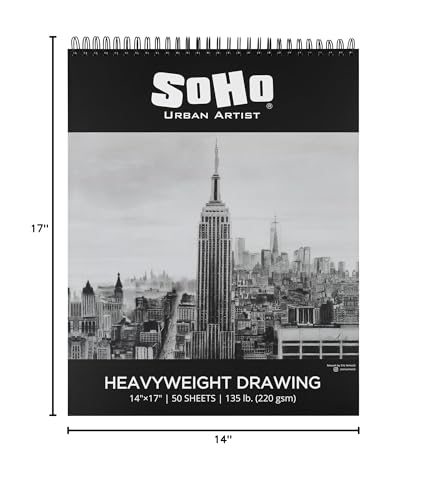 SoHo Urban Artist Hardcover Drawing Pad 14x17-135 lb. (220gsm), 50 Sheets, Drawing Paper Pads for Artists, Travel, Illustrations, & More - size: 14"x17"