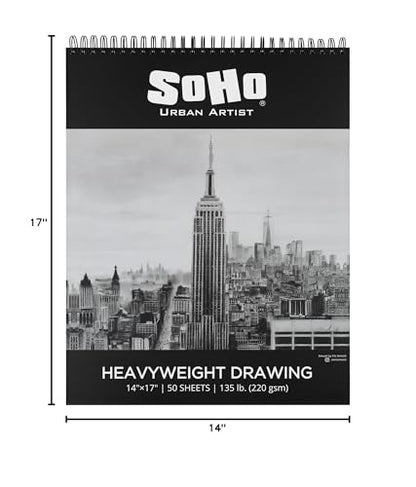 SoHo Urban Artist Hardcover Drawing Pad 14x17-135 lb. (220gsm), 50 Sheets, Drawing Paper Pads for Artists, Travel, Illustrations, & More - size: 14"x17"