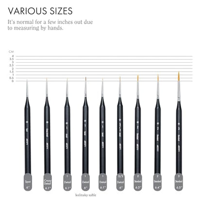 ARTIFY Miniature Detail Paint Brush Set: 9-Piece Round Fine Tip Small Model Paintbrushes, Thin Mini Tiny Micro Paint Brushes for Miniature Art Painting Accessories