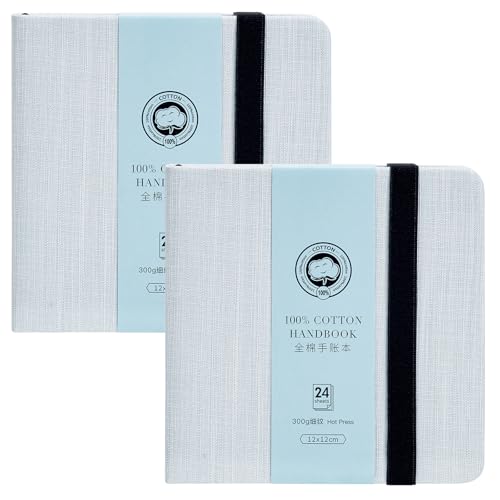Lightwish Square Watercolor Journal,2 Pack Total 48 Sheets,100% Cotton,300gsm/140lb,Acid-Free, Hot Press Watecolor Paper Sketchbook for Artists Adults Students,4.7 * 4.7 Inches - color: Grey
