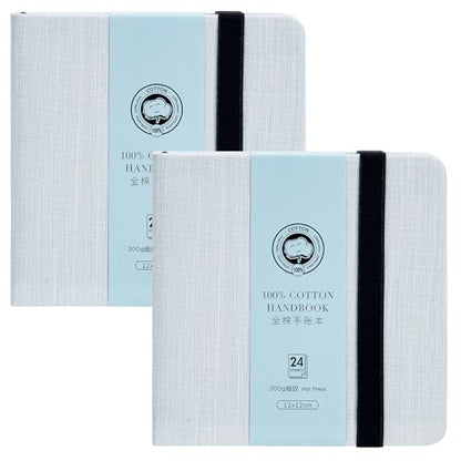 Lightwish Square Watercolor Journal,2 Pack Total 48 Sheets,100% Cotton,300gsm/140lb,Acid-Free, Hot Press Watecolor Paper Sketchbook for Artists Adults Students,4.7 * 4.7 Inches - color: Grey