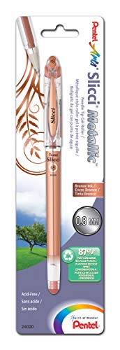 Pentel Arts Slicci Metallic 0.8 mm Needle Tip Gel Pen, Metallic Bronze Ink, 1 Pack (BG208BPME) - color: Bronze, size: 1 Count (Pack of 1), style: 0.8mm