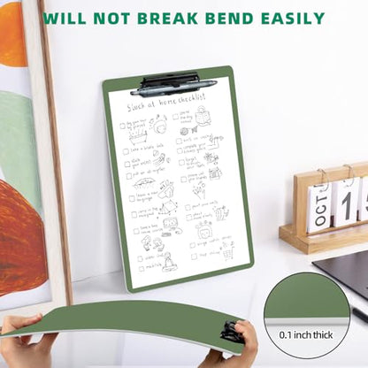 FRETONBA Clipboard with Pen Holder, 2 Pack Plastic Clipboard with Low Profile Metal Clip, Hanging Clip Boards Holds 8.5x11 Inch Papers, Standard A4 Letter Size Clip Boards for Offices & School, Green - style: 2 Pack-Green