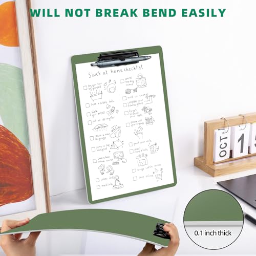 FRETONBA Clipboard with Pen Holder, 6 Pack Plastic Clipboard with Low Profile Metal Clip, Hanging Clip Boards Holds 8.5x11 Inch Papers, Standard A4 Letter Size Clip Boards for Offices & School, Green - style: 6 Pack-Green
