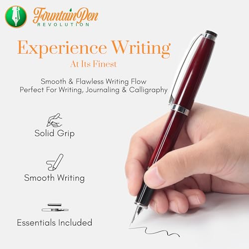 FPR Ambassador Ultra Flex Nib Fountain Pen Set, Burgundy - Refillable Pen w/Cartridges & Converter - Calligraphy Pens for Writing, Journaling & Gifting - Luxury Pens For Smooth Strokes - color: Burgundy