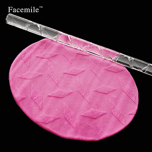 Rengue Acrylic Rolling Pin with 28 Patterns, Compliant Material, Comfortable Grip, 16 X 1 Cm, Lightweight for Dough and Pastry Acrylic Rolling Pin with 28 Patterns, Nan Kitchen (#17) - size: 52007Rhombus Geometry