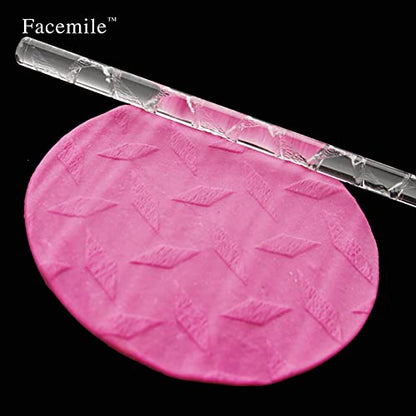 Rengue Acrylic Rolling Pin with 28 Patterns, Compliant Material, Comfortable Grip, 16 X 1 Cm, Lightweight for Dough and Pastry Acrylic Rolling Pin with 28 Patterns, Nan Kitchen (#17) - size: 52007Rhombus Geometry
