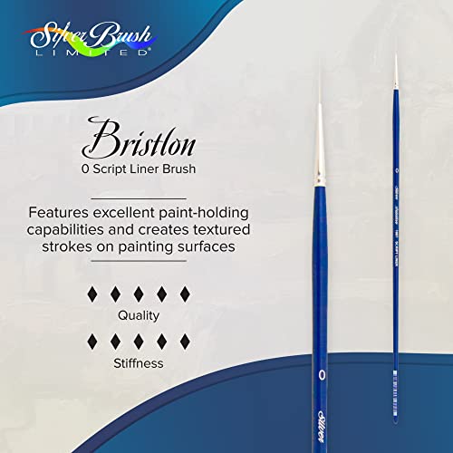 Silver Brush Limited 1907-0 Bristlon Script Liner Paintbrush for Oil, Acrylic, and Heavy Body Paints, Size 0, Long Handle - size: Size 0