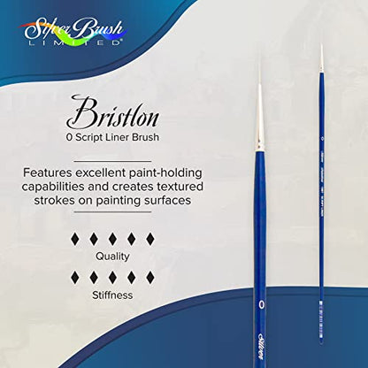 Silver Brush Limited 1907-0 Bristlon Script Liner Paintbrush for Oil, Acrylic, and Heavy Body Paints, Size 0, Long Handle - size: Size 0