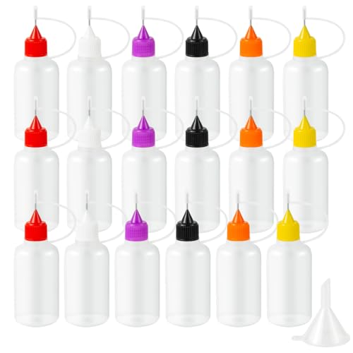 18PCS Precision Needle Tip Glue Applicator Bottles, 6 Color 50ML/1.69 OZ Fine Needle Tip Squeeze Bottle with Mini Funnel for DIY Paint Paper Quilling Craft Glue Ink Liquid Acrylic Painting - size: 50 ml