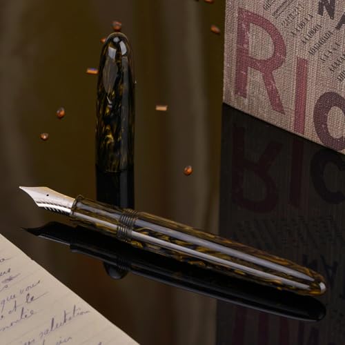 Asvine C80 Fountain Pen #8 Medium Nib Large Handcraft Pen with Converter Pen Box Collection Set (Brown Gold) - color: Brown Gold, style: Medium