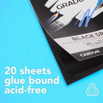 Canson Graduate Black Drawing Pad, Foldover, 11x14 inch, 20 Sheets | Artist Paper for Adults and Students - Drawing, Sketching and Art Journaling - color: Black Paper, size: 11x14 inch