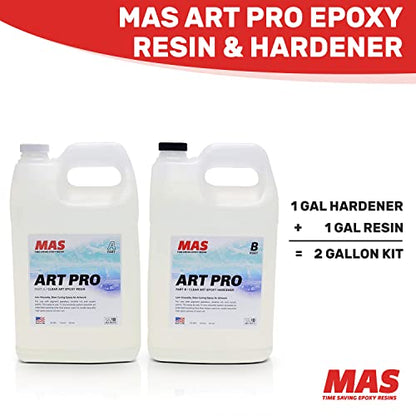 MAS Epoxies Art Pro Epoxy Clear Kit 2-Gallon (1-Gal Resin and 1-Gal Hardener) Low Viscosity and Enhanced UV Resistance, Ideal for Jewelry Making, Flower Preservation, and Other Resin Crafts - size: 2 Gallon