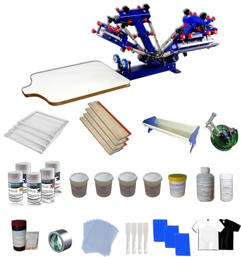 TECHTONGDA 4 Color 1 Station Screen Printing Kit Micro-Registration Function Silk Screen Printing Machine Benchtop Press with Squeegee Frame Screen Scoop Coater Ink Accessory