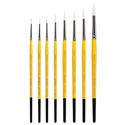 KINGART Premium 8 pc. Gold Grip 7950 Series Round Artist Brush Set, White Nylon Synthetic Hair for Face Painting, Fabric, Ceramics, Short Handle, 8 Sizes: 0, 1, 2, 3, 4, 5, 6, 8 - size: Set of 8 (Sizes 0, 1, 2, 3, 4, 5, 6, 8)