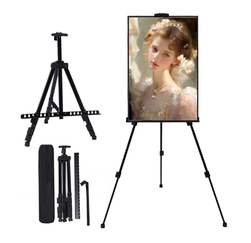 MXG Portable Aluminum Black Easel Stand for Painting, Signs, Display, 17-61 Inch Adjustable Height Tabletop & Floor Tripod Easel,with Tray & Carry Bag, for Poster,Artists, Students, Events - color: black