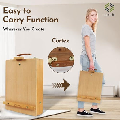 CONDA Premium Wooden Sketch Box Easel - Adjustable Tabletop Art Easel for Painting, Drawing & Sketching, Solid Beech Wood Design with Art Supply Storage, Ideal for Artists, Students & Beginners - style: Sketch Box