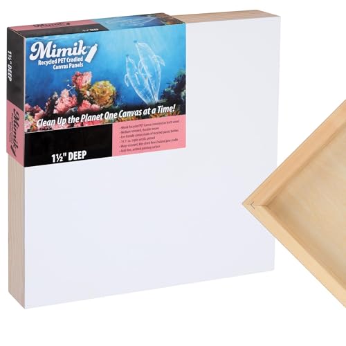 Creative Mark Mimik Recycled PET Cradled Canvas Panel 1-1/2" Depth- 8x8" Single Canvas- Medium-Textured Painting Board for Eco-Conscious Artists, 14.11 oz Triple-Acrylic-Primed Weight - size: 8X8"