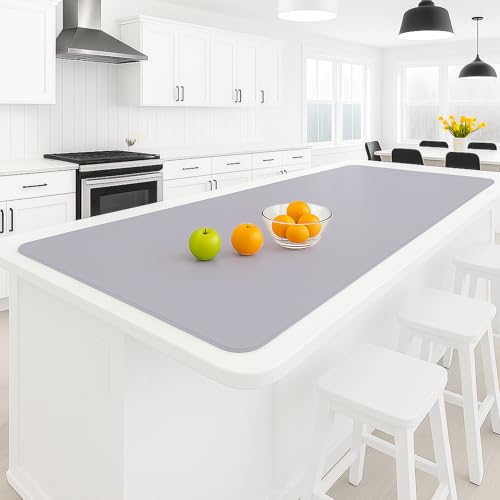 Silicone Mat 35.4"x23.6" Silicone Mats for Kitchen Counter Heat Resistant Mats for Countertop, Countertop Protector Mat, Edge Heightening Nonstick Waterproof Multipurpose Table Mat (Light Gray) - color: Light Gray