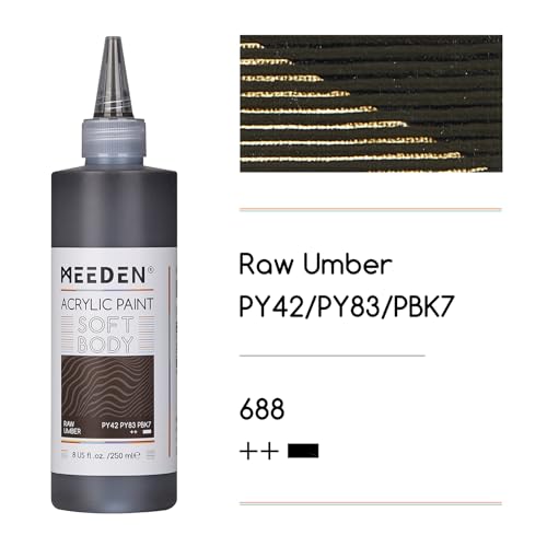 MEEDEN Raw Umber Acrylic Paint: Matte Finish 250ml/8.45oz Soft Body Bulk Acrylic Colors in Ergonomic Bottle - Fluid Flow Art Paints for Artists Canvas Painting - color: Raw Umber
