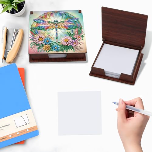 Diamond Painting Kit memo Box, Diamonds Art DIY Dragonfly Patterns Sticky Note Box Special Shape Drill, with 160 Sticky Note, Ideal for Home Office Supplies, Handicrafts, Holiday Gifts - color: Dragonfly