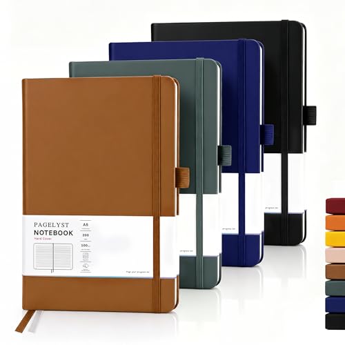 PAGELYST Lined Journal Notebook, 4 Pack Leather Journal for Women Men, 200 Numbered Pages, A5 Medium 5.7'' x 8.3'', 100 GSM Thick Paper for Journaling, Writing, Work & Office (Classic Color Set) - color: Classic Color, size: A5-Lined