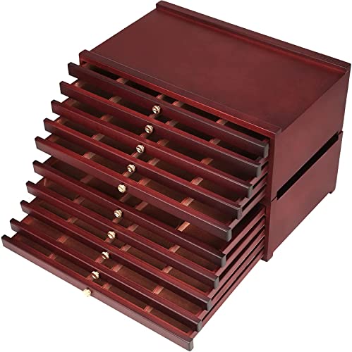 MEEDEN 10-Drawer Wood Artist Supply Storage Box, Portable Beechwood Multifunctional Pencil Brush Organizer Wood Box with Drawer&Compartments for Pastels, Pencils, Pens, Makeup Brushes(Deep Walnut) - size: 10 Layer Drawers