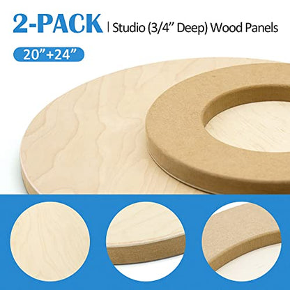 Falling in Art Unfinished Round Birch Wood Panels Kit for Painting, Wooden Canvas 2 Pack of 20 and 24" Studio 3/4" Deep, Cradle Boards for Pouring, Art, Crafts, Burning and More - size: 20'+24' round 1 PACK