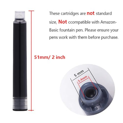 Asvine Fountain Pen Ink Cartridges Black Color, Set of 30 Refill Ink Cartridges, 3.4 mm Bore Diameter - color: Black