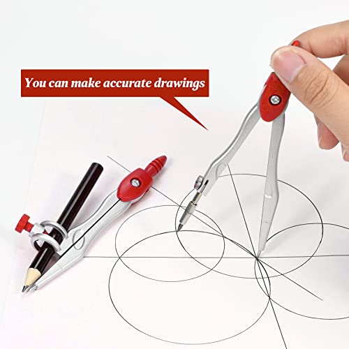 Vobou Math Geometry Kit Sets 10 Piece Student Supplies with Shatterproof Storage Box,Includes Rulers,Protractor,Compass,Eraser,Pencil Sharpener,Lead Refills,Pencil,for Drafting and Drawings（Red） - color: Red
