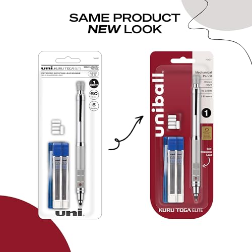 uniball Kuru Toga Elite Mechanical Pencil Starter Kit, 0.5mm, HB #2, Silver Barrel, 1 Pack - color: Silver Barrel, size: 1 Count (Pack of 1)