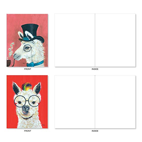 The Best Card Company Assorted Blank Greeting Card Box Set - Incl. 20 Cards + Envelopes - 10 Unique Designs - refined for Thank Yous, Invitations, More - Personality Llamas AM7036OCB-B2x10-NB - style: Personality Llamas