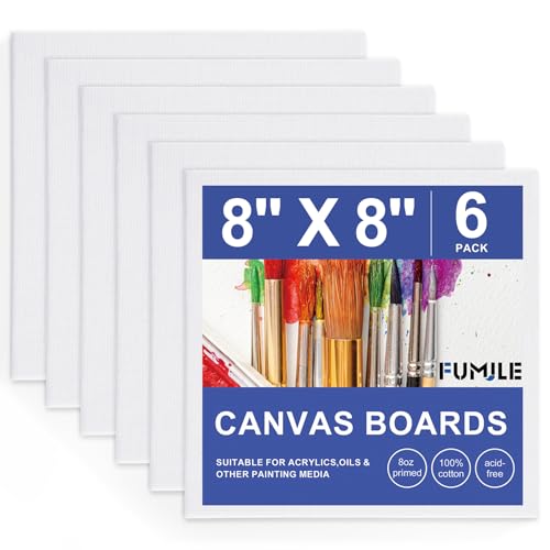 FUMILE Canvas Boards for Painting 8x8, 6 Pack Canvases for Painting Primed Acid Free Blank Canvas Panels for Painting Canvas for Classroom and Painting Parties. - size: 8x8in