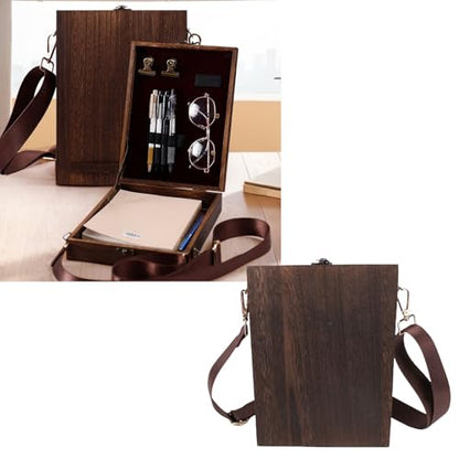 Writers Messenger Wood Box, Wooden Table Sketchbox Easel, Handmade Portable Artist Tool Brush Storage Bag Writing Box Crossbody Postman Bag for Outdoor Painting