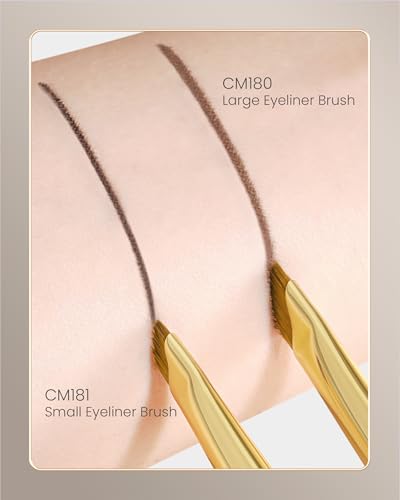 Desert Oak Series Wing Liner Duo Brush Set - CM 180 Bold Angled Eyeliner & CM 181 Precision Detail Brush for Gel/Liquid/Powder, Bubinga Handle & Brass Ferrule - color: CM-0180+CM-0181, size: 2 Piece