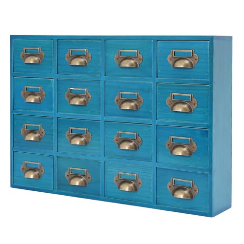 Desk Drawer Organizer | 16 Drawers Apothecary Cabinet | Apothecary Supplies Vintage Chests | Desktop Chest Drawer | Wooden Desk Drawer Organizer for Tea Collection, Stationery (Blue-16 Drawers) - color: Blue-16 Drawers