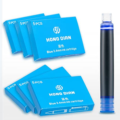 Asvine Hongdian Fountain Pen Blue Ink Cartridges, Set of 30 Refill Ink Cartridges, 3.4 mm Bore Diameter - color: Blue